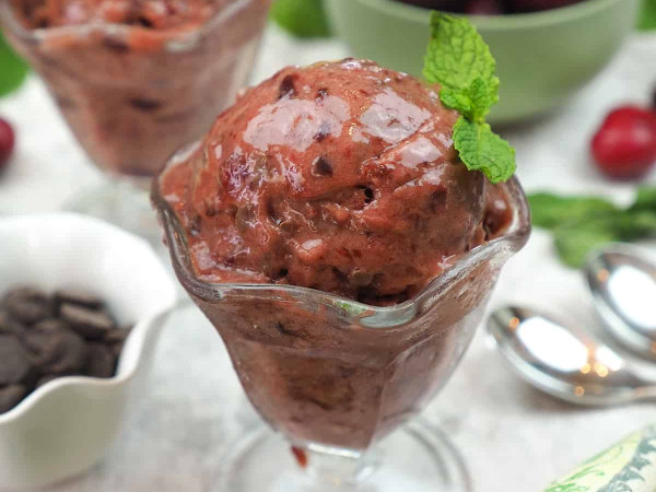 Vegan Nice Cream with Chocolate and Cherry Chips