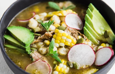 Big Pappy's Green Posole with Tomatillos