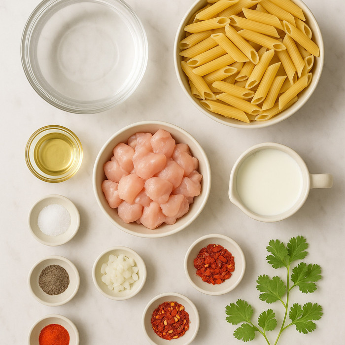 Rich and creamy pasta with white sauce ingredients